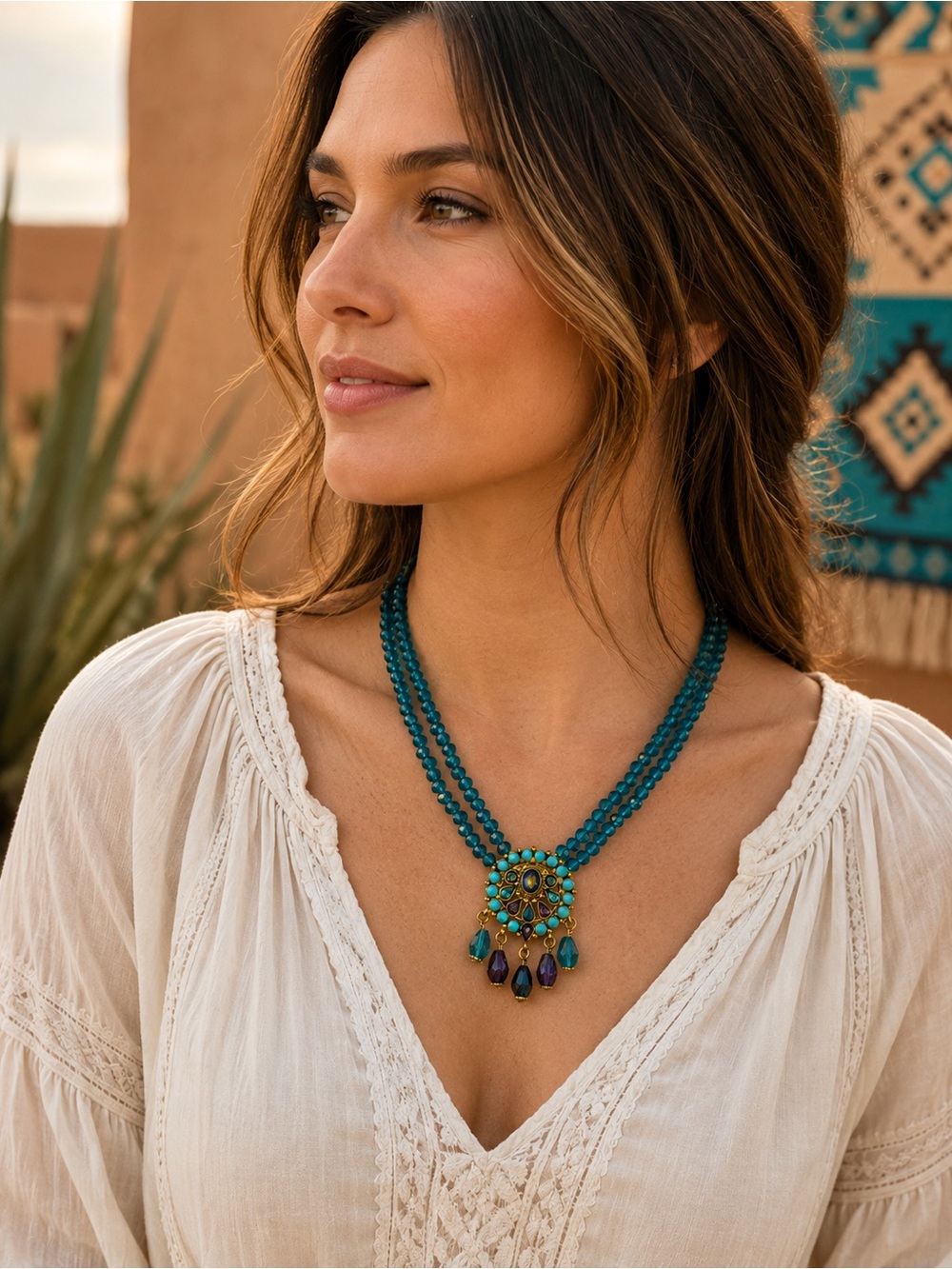 Heidi Daus Turquoise Blue Crystal Beaded Statement Necklace